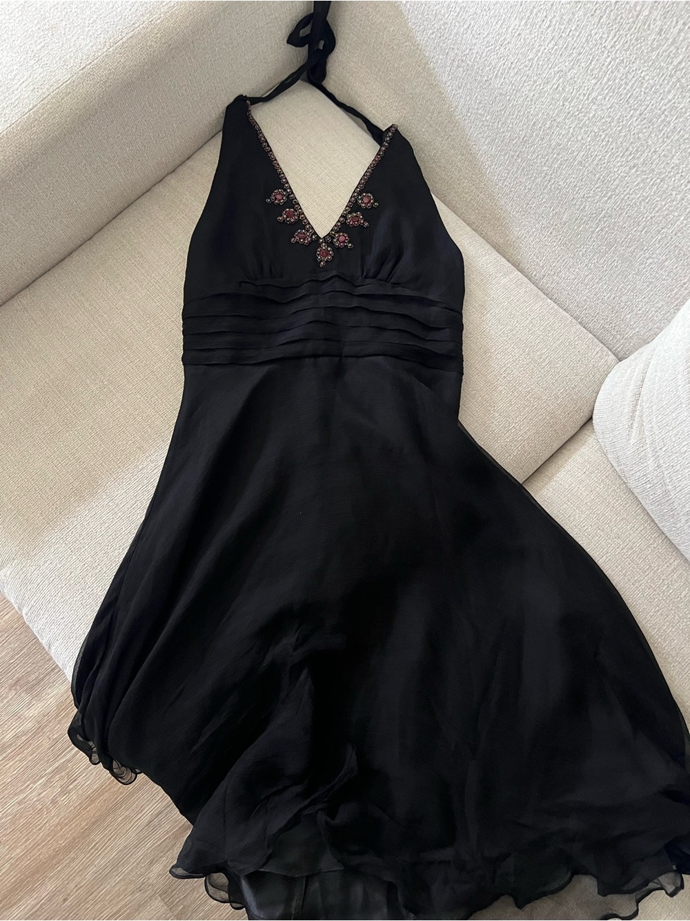 Robbie Bee Black Halter V-Neck Beaded Cocktail Dress